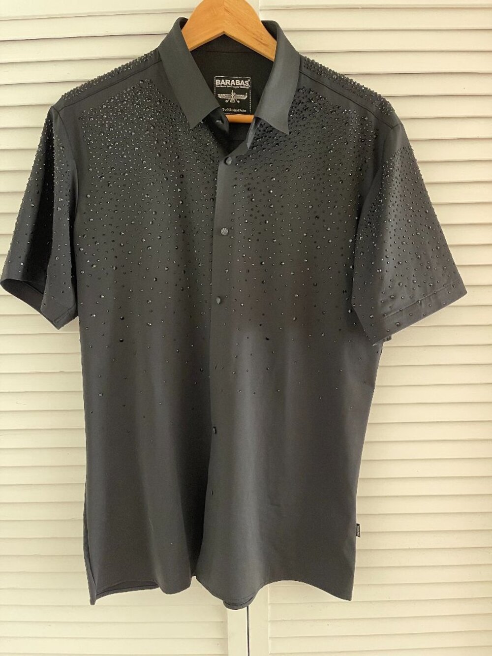 Barabas Men's Studded Short Sleeve Black Rhinestone Shirt